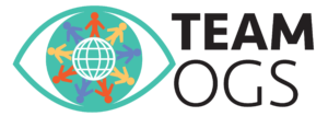 Image of the TEAM OGS logo with a vector image of an eye with the iris made out of people.