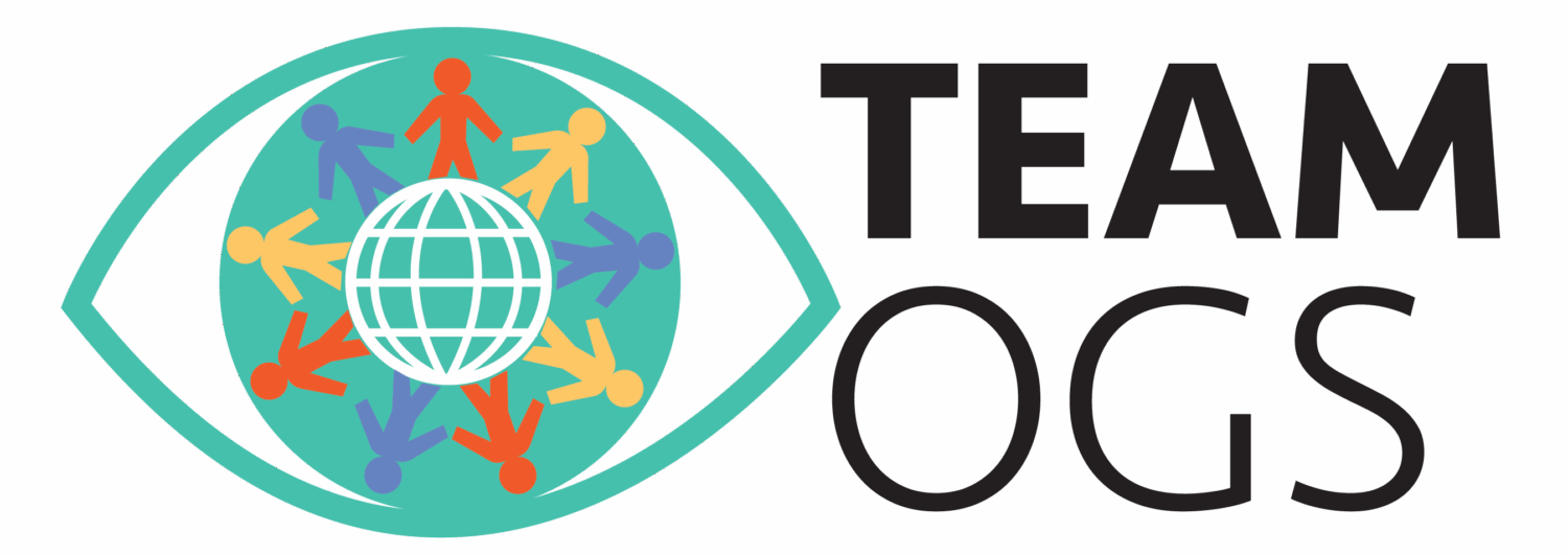 Image of the TEAM OGS logo with a vector image of an eye with the iris made out of people.