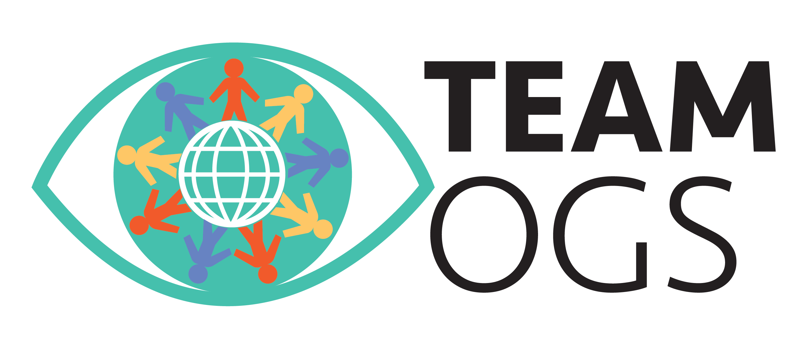 Image of the TEAM OGS logo with a vector image of an eye with the iris made out of people.