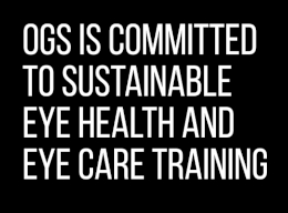 OGS IS COMMITTED - Black Box Image with the words: OGS is committed to sustainable eye health and eye care training