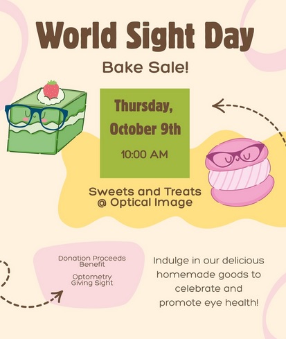 An infographic style image about Optical Image's bake sale in support of the World Sight Day Challenge
