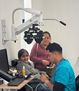 A photo of a person being given an eye exam in Guatemala.