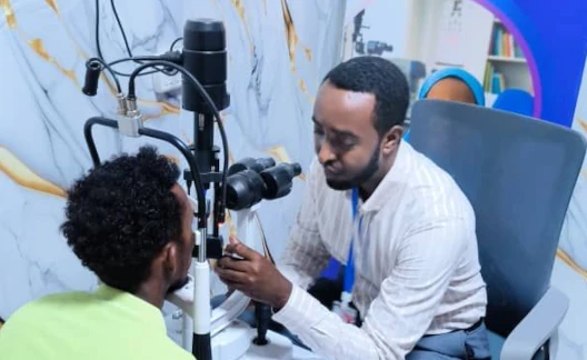 A photo of an eye exam being given at Himilo Eye Trust Vision Center