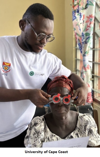An eye exam being given to a woman through an OGS funded project implemented by the University of Cape Coast